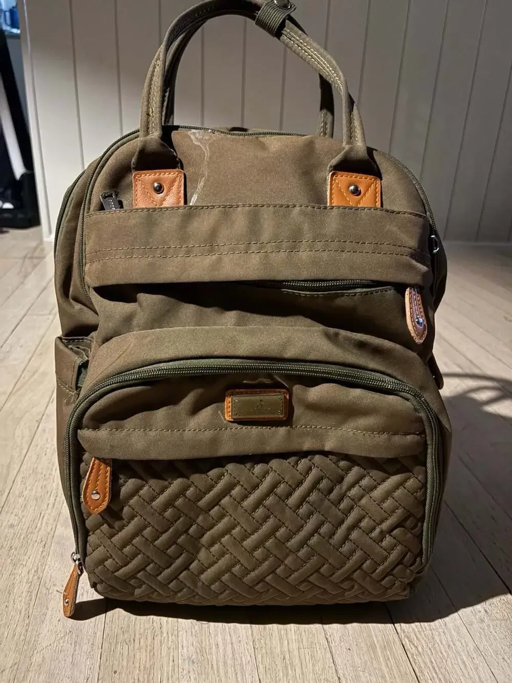 BabbleRoo Diaper Bag Backpack Olive Green Quilted